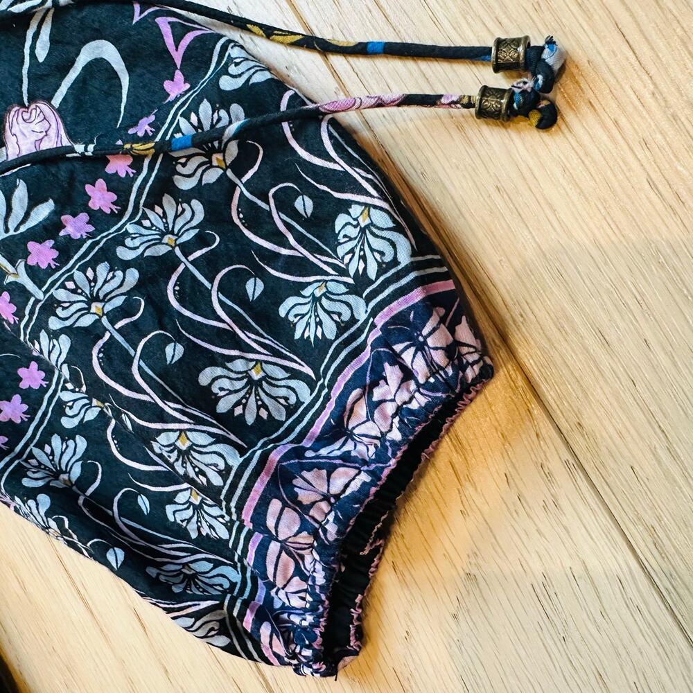 Anthropologie Dasha Smocked Midi Dress Black Floral Motif Boho Sz XS - Picture 7 of 9